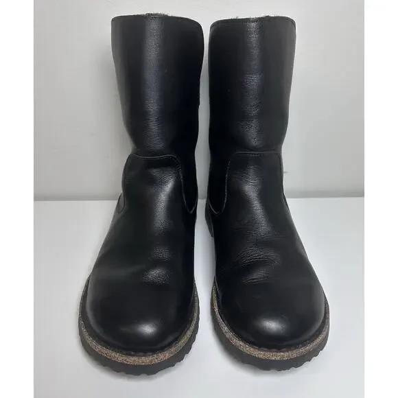 Birkenstock Uppsala Shearling Leather Boots Women’s 39 US Size 8 Black Buckle - Picture 1 of 8